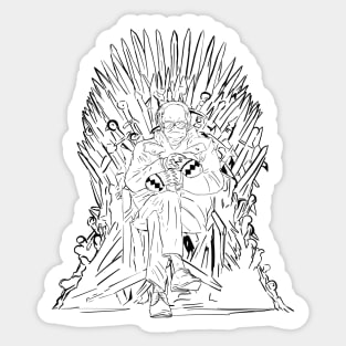 Bernie Sanders meme with mittens on a throne of spades - black and white Sticker